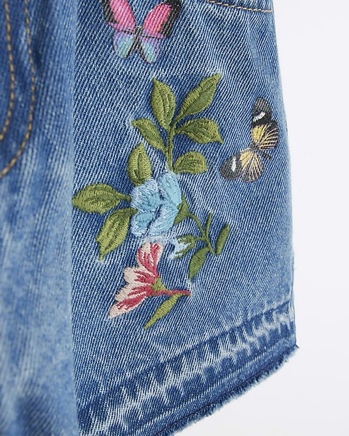 Girls embroidered denim mom shorts