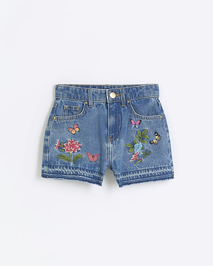 Girls embroidered denim mom shorts