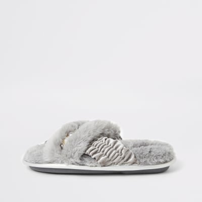 river island grey slippers