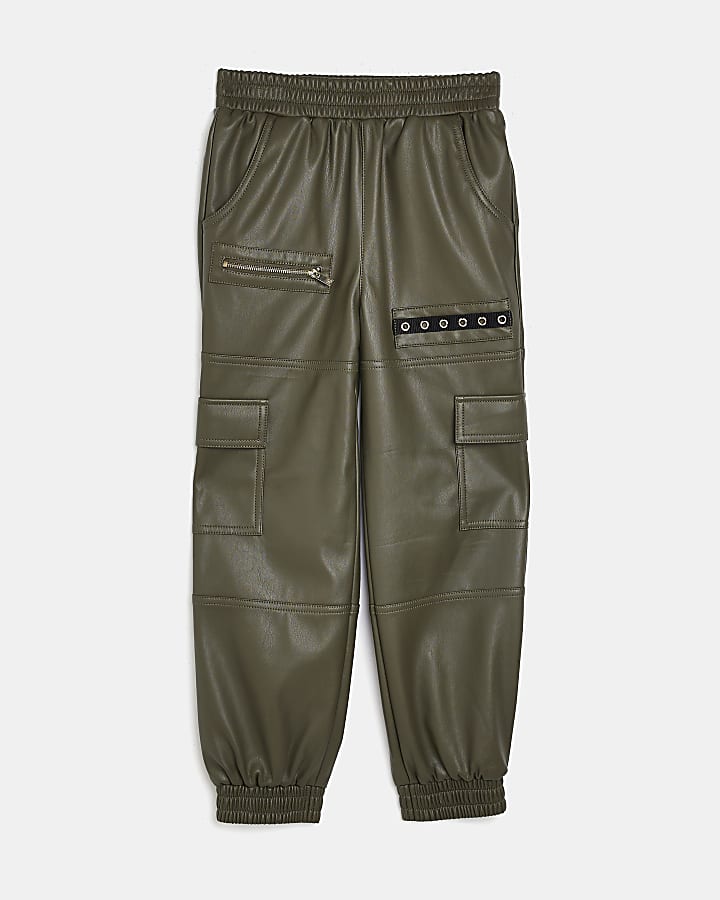 Girls faux leather Cargo pants River Island Girls Clothing Pants Cargo Pants 