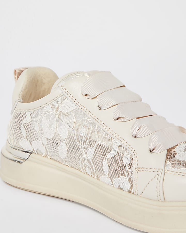 Girls floral lace up trainers