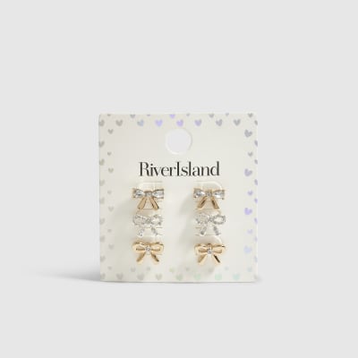 Girls Gold 3 Pack Bow Stud Earrings