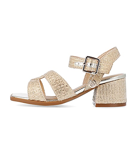 360 degree animation of product Girls gold block heeled sandals frame-3