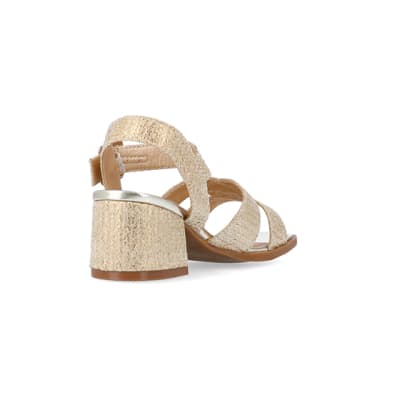 360 degree animation of product Girls gold block heeled sandals frame-11