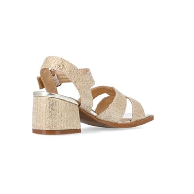 360 degree animation of product Girls gold block heeled sandals frame-12
