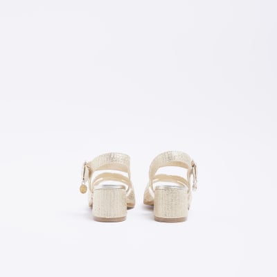 Girls gold block heeled sandals