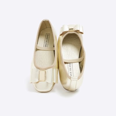 Girls gold bow detail ballet shoes