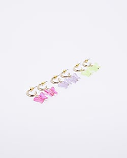 Girls Gold Butterfly Hoops Earrings 3 Pack