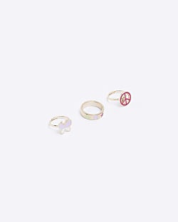 Girls Gold Butterfly Peace Rings 3 Pack