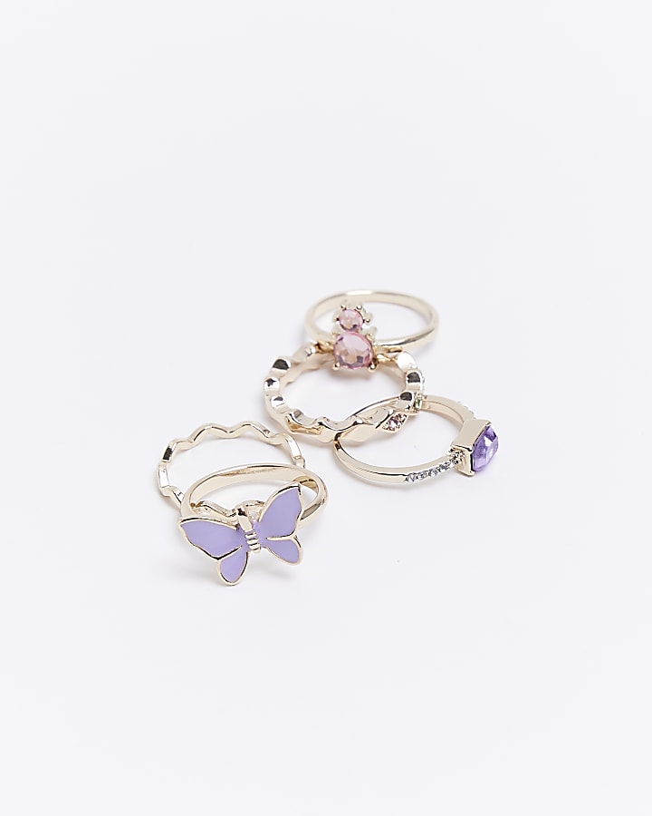 Girls Gold Butterfly Ring 5 Pack