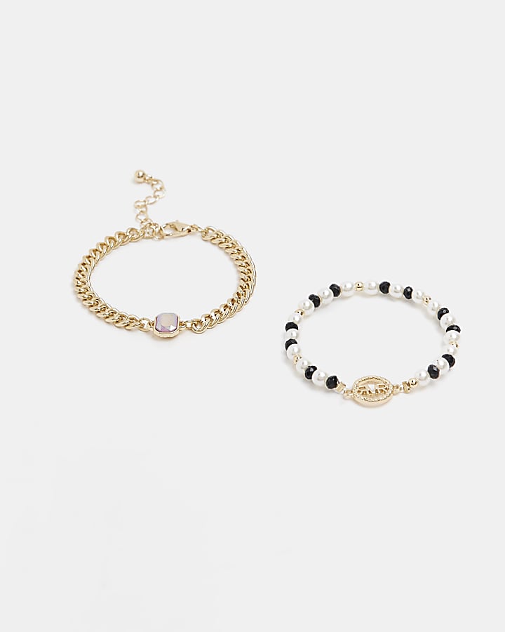Girls Gold colour beaded bracelets 2 pack River Island Girls Accessories Jewelry Bracelets 
