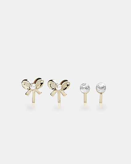 Girls gold colour bow clip on earrings 2 pack