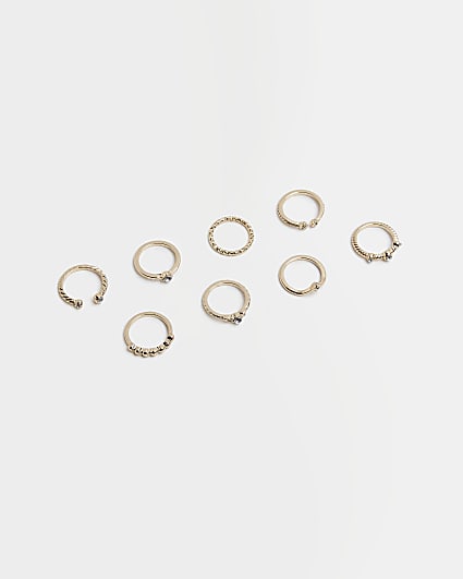 Girls gold colour rhinestone ring 8 pack
