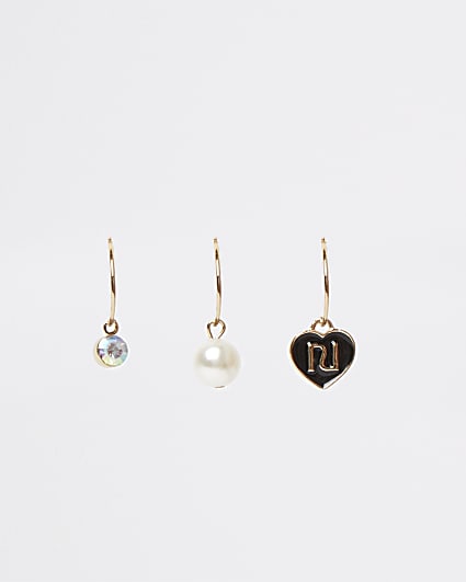 Girls gold colour RI heart and pearl earrings