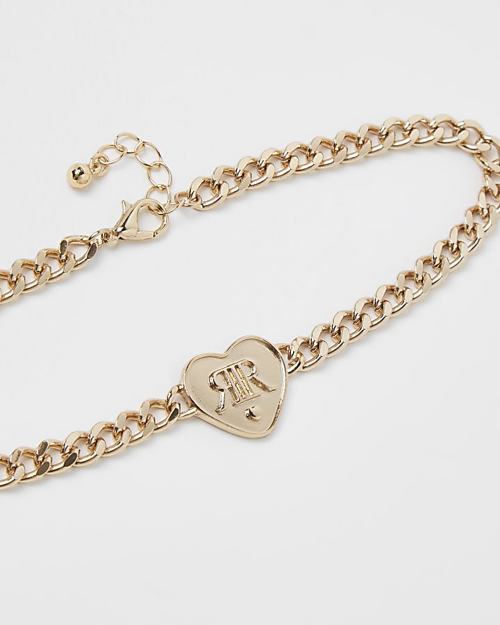 Girls gold colour RI heart choker necklace