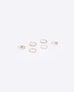 Girls Gold coloured Diamante Ring Multipack