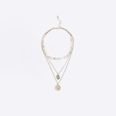 Girls gold coloured layered pendant necklace