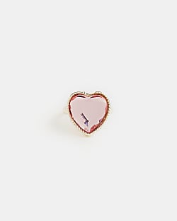 Girls Gold coloured Pink Heart Stone Ring