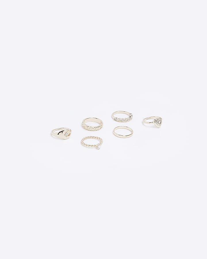 Girls Gold Diamante Ring Multipack