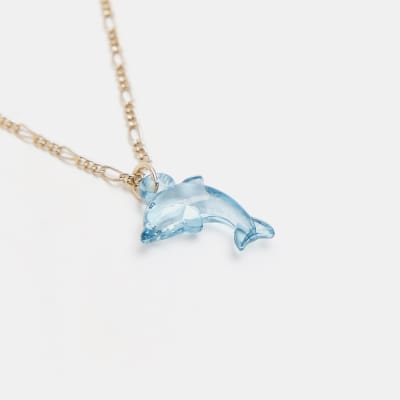 Girls gold dolphin pendant necklace
