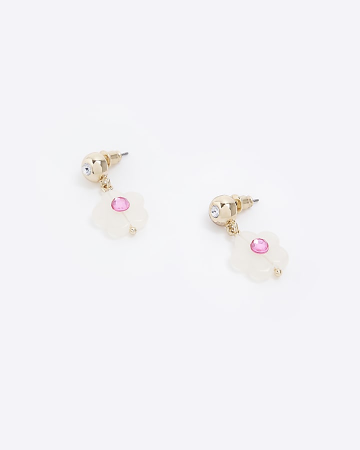 Girls Gold Flower Bead Drop Earrings