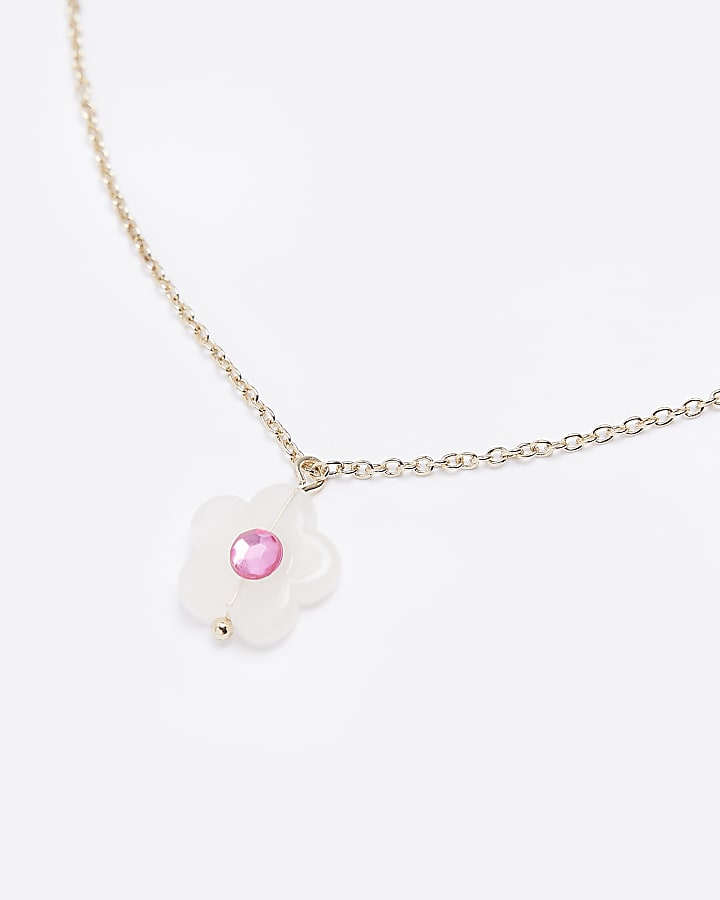 Girls Gold Flower Charm Necklace