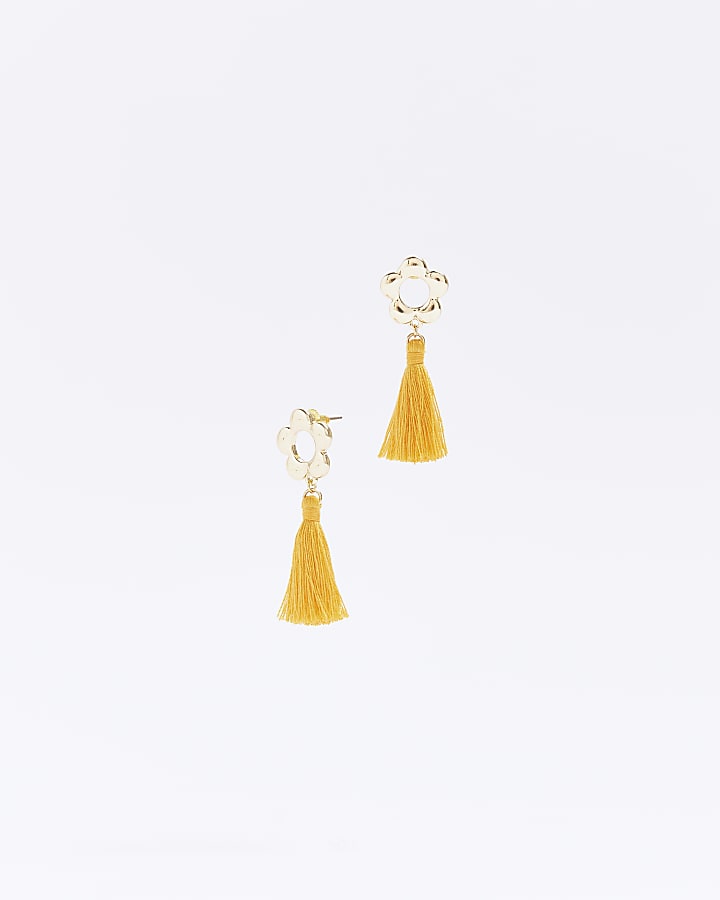 Girls Gold Flower Tassel Earrings