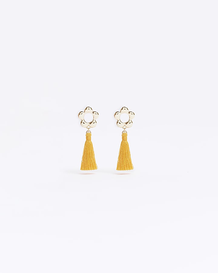 Girls Gold Flower Tassel Earrings