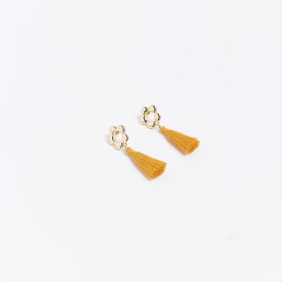 Girls Gold Flower Tassel Earrings