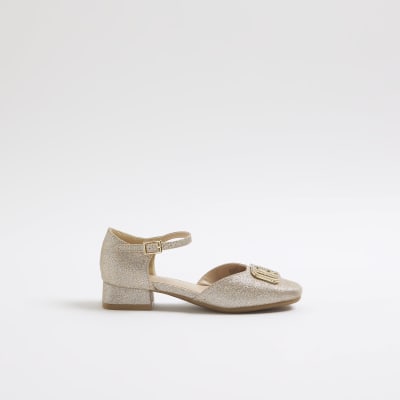 Girls Gold Glitter Heeled Mary Jane Shoes