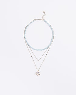 Girls Gold Layered Diamante Shell Necklace