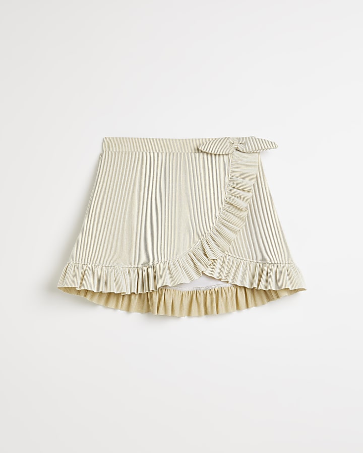 Girls gold lurex frill wrap swim skirt