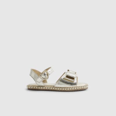 Girls Gold Metallic Bow Footbed Sandals
