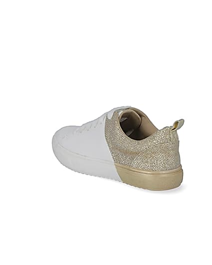 360 degree animation of product Girls gold metallic spliced lace-up trainers frame-6
