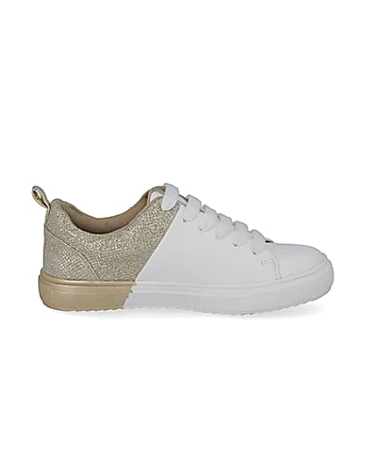 360 degree animation of product Girls gold metallic spliced lace-up trainers frame-15