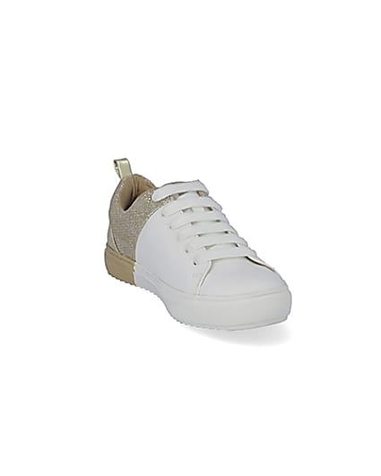 360 degree animation of product Girls gold metallic spliced lace-up trainers frame-19