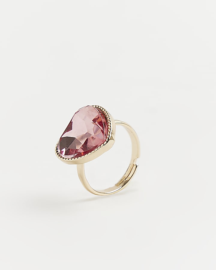 Girls Gold Pink Heart Stone Ring