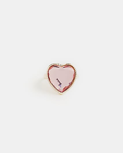 Girls Gold Pink Heart Stone Ring