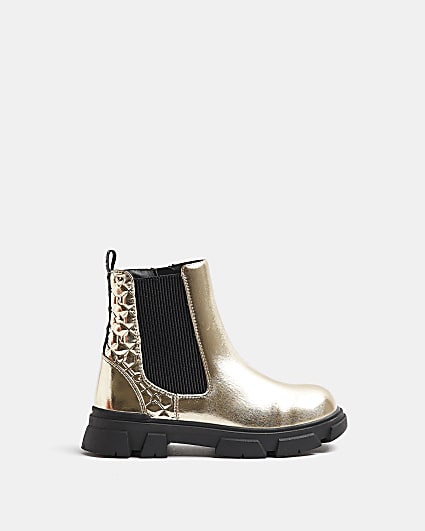 Girls Gold PU quilted Chelsea Boots