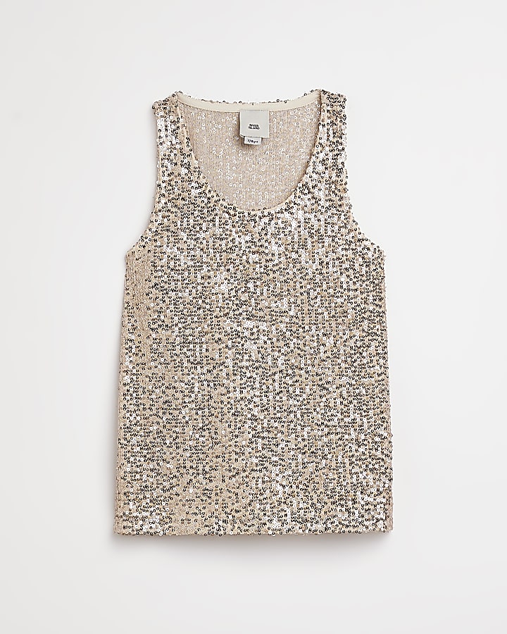 River Island Girls Clothing Tops Camisoles Girls gold sequin cami top 