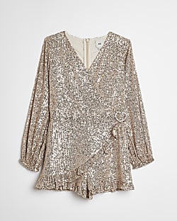 Girls Gold sequin heart buckle wrap Playsuit