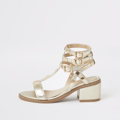 gold gladiator heeled sandals