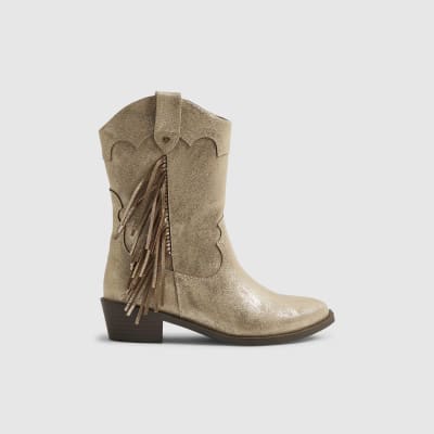 Girls Gold Western Tassel Boots