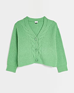 Girls green cable knit cardigan