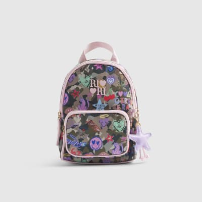Girls Green Camouflage Print Backpack