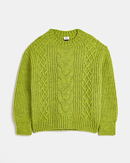 Girls Green Chunky Cable Knit Jumper