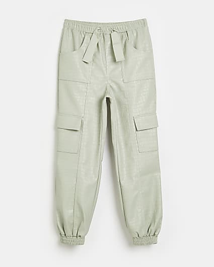 Girls green croc faux leather joggers