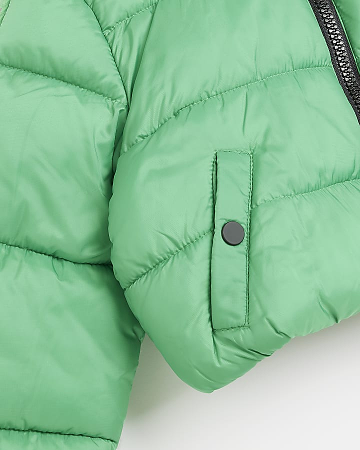 Girls green cropped hooded puffer