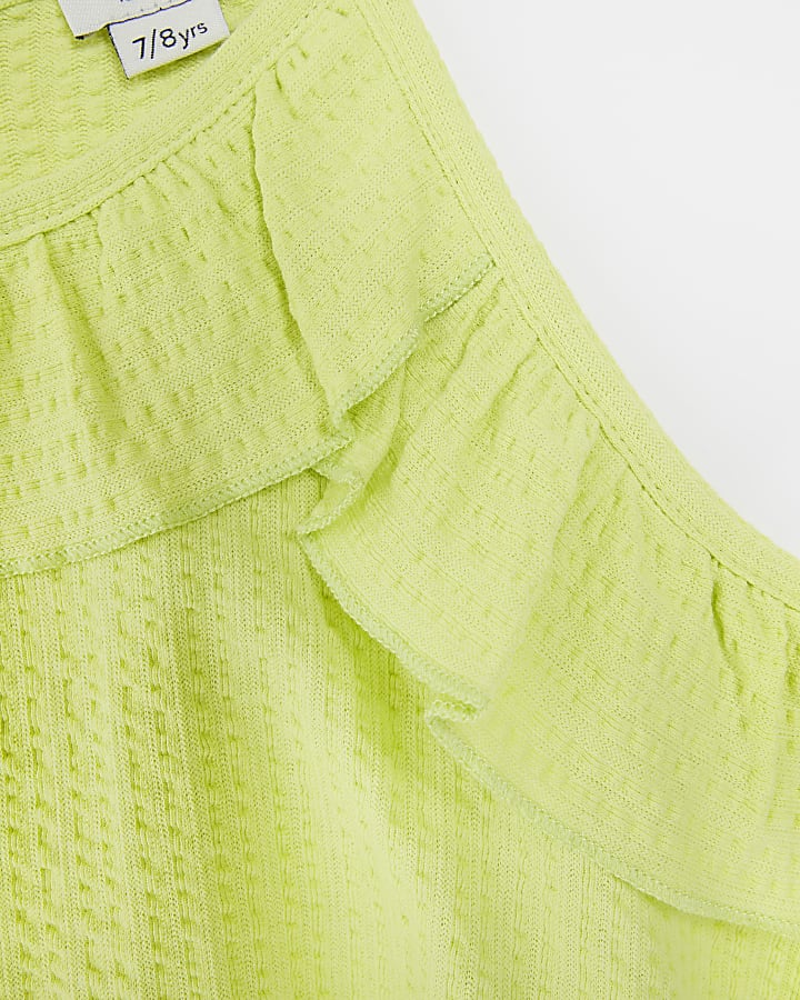 Girls green cropped shirred skirt set