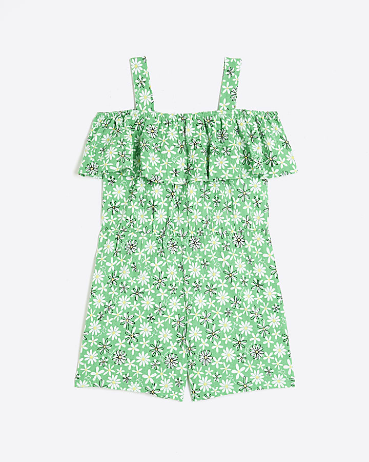 Girls green daisy floral print playsuit